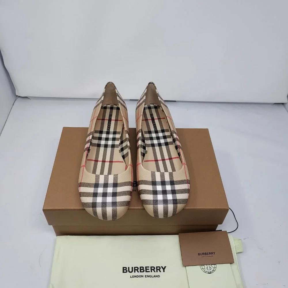 Burberry Joy Vintage Check Archive Beige Ballerina Flat Shoes - Picture 3 of 12